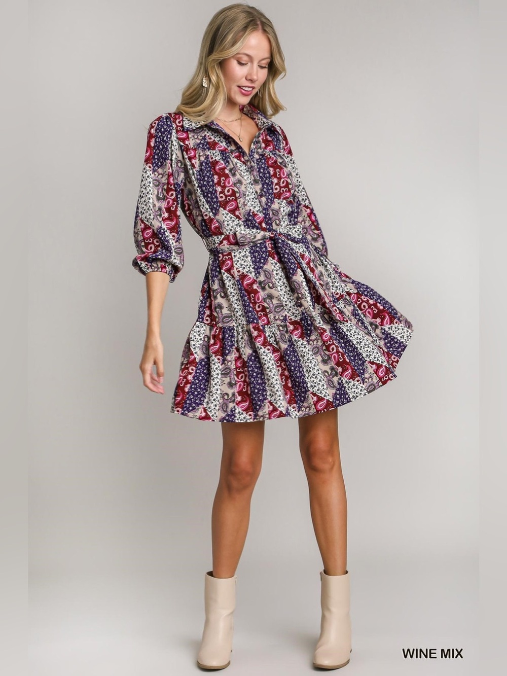 Umgee NWT Patchwork Paisley Print Dress Size Medium